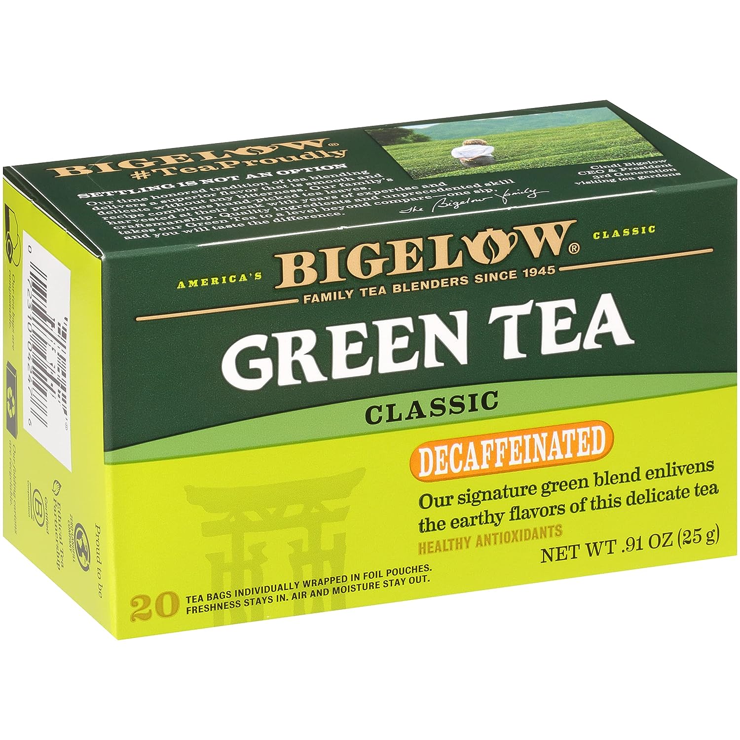 Bigelow Green Tea Classic Decaffeinated box, 20 tea bags, 91 oz.